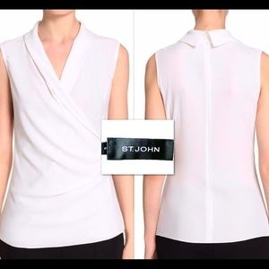St. John side drape satin back crepe tank top
